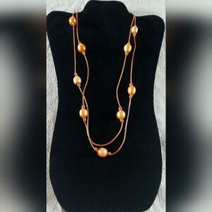 Handmade Orange Pearl And Metallic Orange Leather Necklace